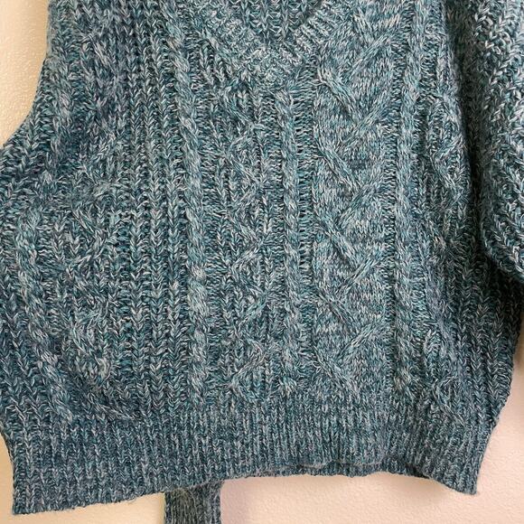 Sundance Sweater Womens Large Teal Pullover Cable Knit V Neck Wool Blend Boho - Picture 4 of 9